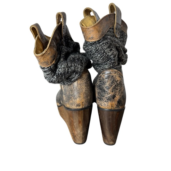 Bed Stu Bruges Distressed Knit Wedge Leather Bootie 6.5 - Picture 3 of 12